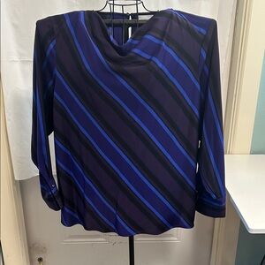 Liz Claiborne Women's Top in Blue and Black Stripes